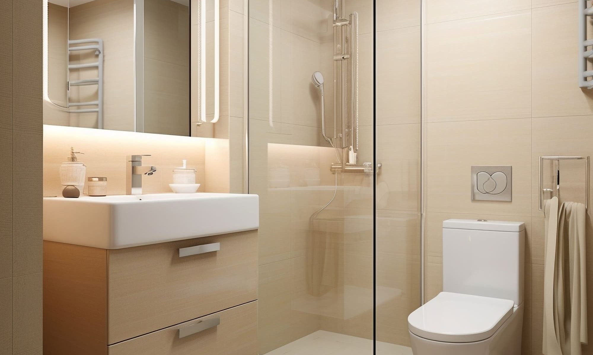 Modern bathroom with shower and vanity