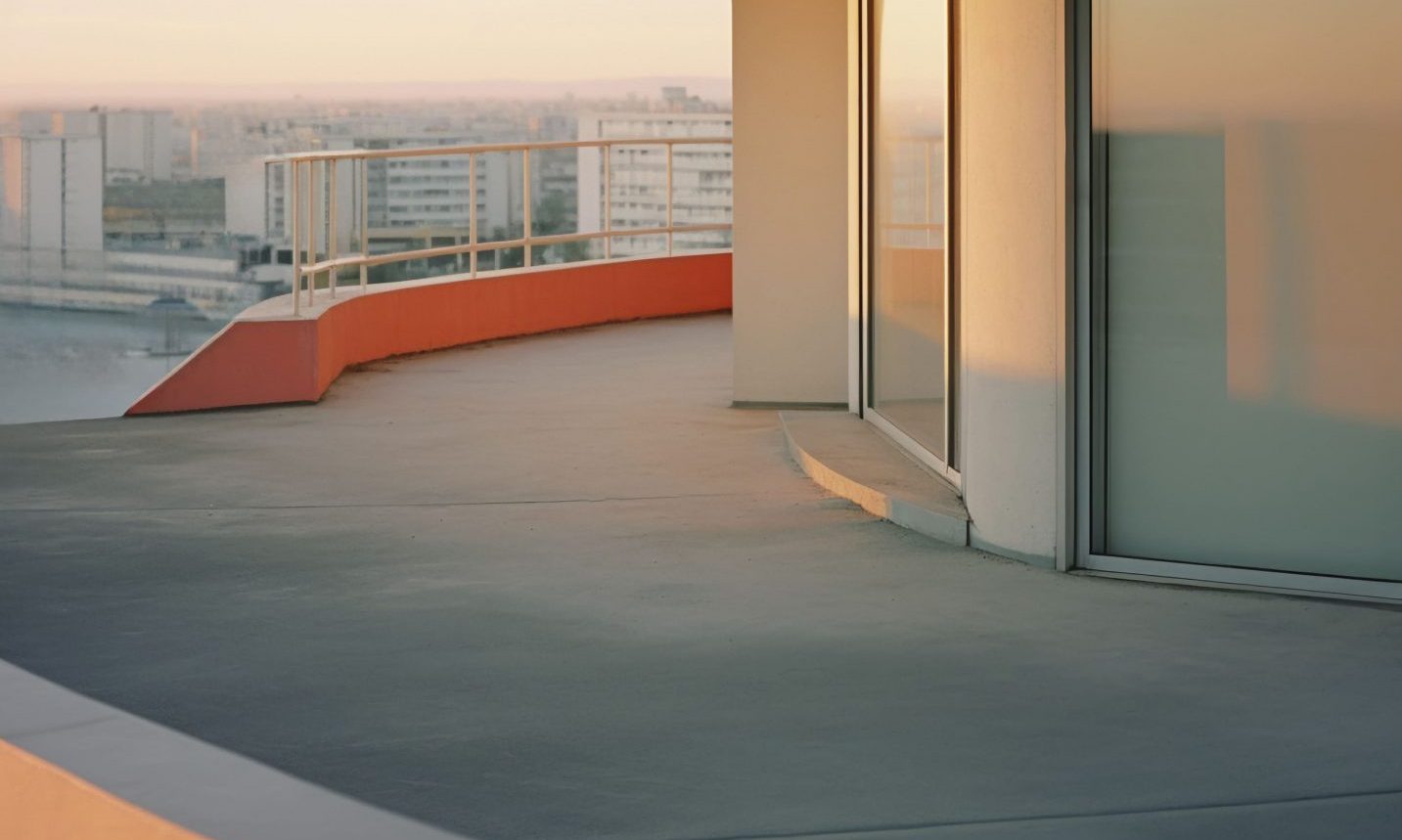 Exterior view of a modern building with a balcony